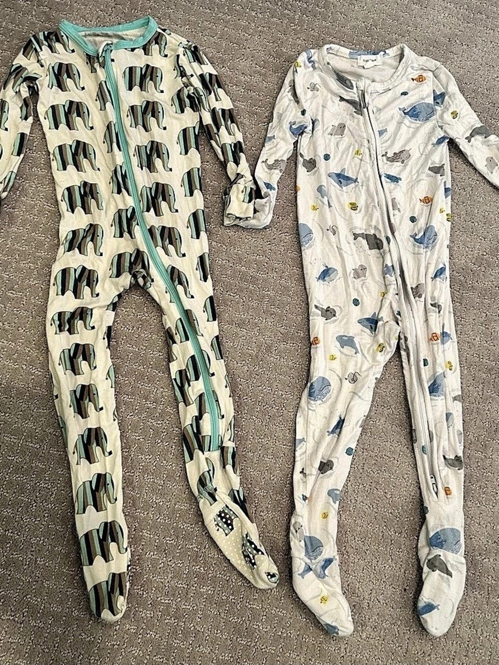 Kickee Pants and Angel Dear Print Footie with 2 Way Zipper Pajama Set Cream & Gr